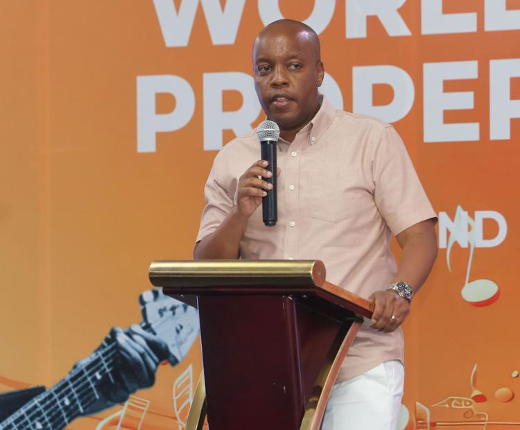 Allan Kosgey, KIPI Board Chairman, making his remarks during the World IP Day 2025 ceremony