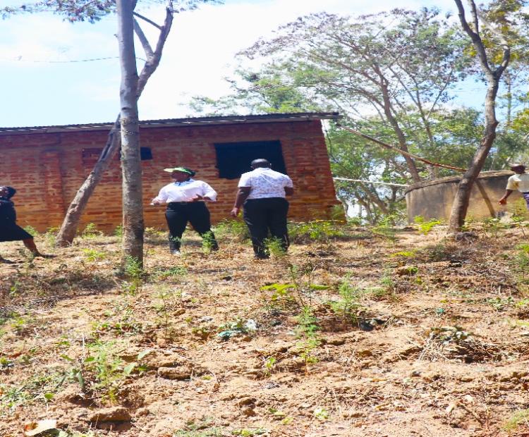 Photo: Institute’s officers, pupils and teachers of Kwa Ukungu Comprehensive Primary School planting trees in the Kitui-based learning institution